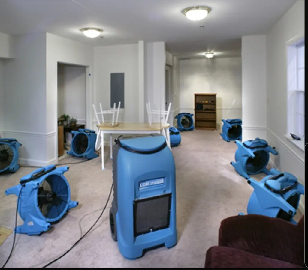 Air movers and dehumidifier setup for Water Damage Restoration in Roseville